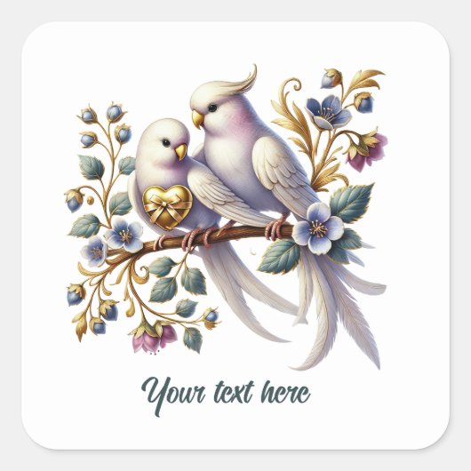 Aardige liefdesvogels aanpasbare Huwelijk Vierkante Sticker (Voorkant)