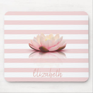 Aardige Lotus Bloem.Roze Witte Strepen Muismat