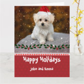 Aardige Maltezer Puppy Sjabloon Kerstkaart (Gele Bloem)