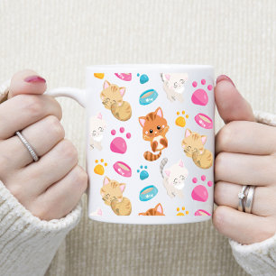 Aardige meerkleurige cartoonstijl kattenpootafdruk koffiemok