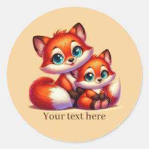 Aardige moeder baby vos aanpasbaar ronde sticker