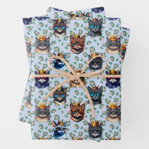 Aardige Moppige Koninklijke Katten Herhalend Patro Inpakpapier Vel