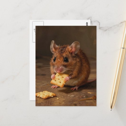 Aardige Muis Met een Cracker Briefkaart (Voorkant / Achterkant in situ)