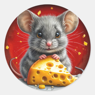 Aardige Muis met Kaas Ronde Sticker