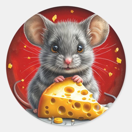 Aardige Muis met Kaas Ronde Sticker (Voorkant)