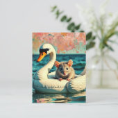Aardige Muis op een Zwaan Drijver Briefkaart (Staand voorkant)