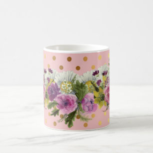 Aardige nepgouden polka stippen waterverf bloemen koffiemok
