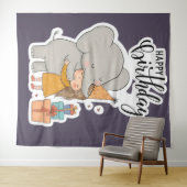 Aardige Olifant Knuffel Verjaardagssticker Wandkleed (In Situ (horizontaal))