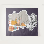 Aardige Olifant Knuffel Verjaardagssticker Wandkleed (Voorkant (horizontaal))