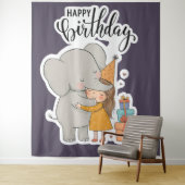 Aardige Olifant Knuffel Verjaardagssticker Wandkleed (In situ)