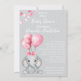 Aardige Olifant, Meisje Baby Shower Uitnodiging