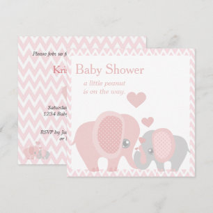 Aardige Olifanten, Baby Meisje Shower Uitnodiging