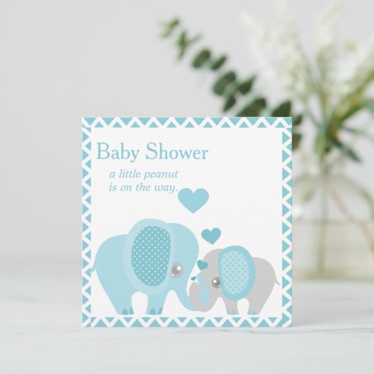 Aardige Olifanten, Uitnodiging voor Baby Shower vo (Staand voorkant)