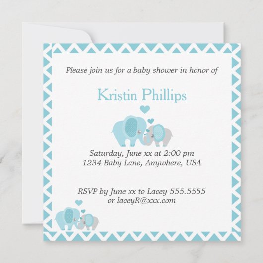 Aardige Olifanten, Uitnodiging voor Baby Shower vo (Achterkant)