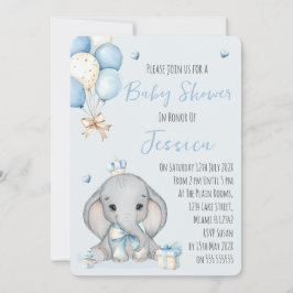 Aardige Olifantje Prins Baby Shower Uitnodiging