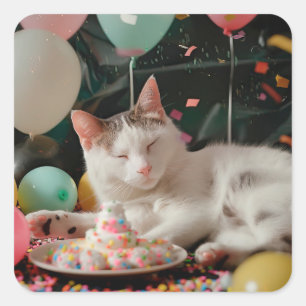 Aardige ontwerp voor kattenverjaardagsfeestje vierkante sticker