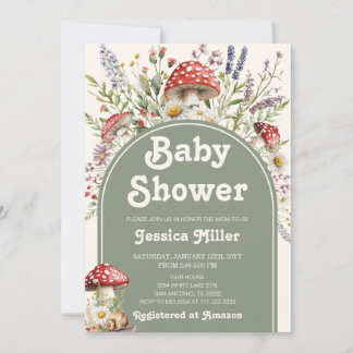 Aardige Paddenstoelen Waterverf Baby Shower Uitnod Kaart