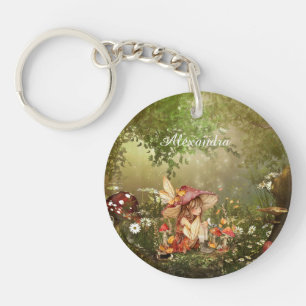 Aardige paddestoelenelf in het bos sleutelhanger