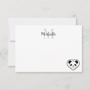 Aardige pandabeer strip Aangepaste monogram Notitiekaartje