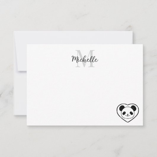 Aardige pandabeer strip  Aangepaste monogram Notitiekaartje (Voorkant)