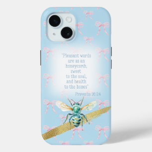 Aardige Pastel Blauwe Roze Strik Bijbel Turquoise  iPhone 15 Case