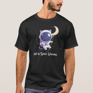 Aardige Pastel Kawaii Ruimtekat met Maan en Rai T-shirt