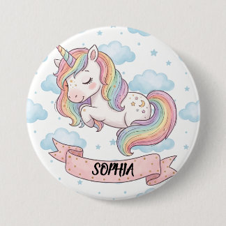 Aardige Pastel Regenboog Eenhoorn Wolken Persoonli Ronde Button 7,6 Cm