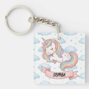 Aardige Pastel Regenboog Eenhoorn Wolken Persoonli Sleutelhanger