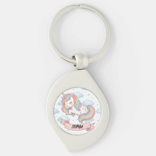 Aardige Pastel Regenboog Eenhoorn Wolken Persoonli Sleutelhanger