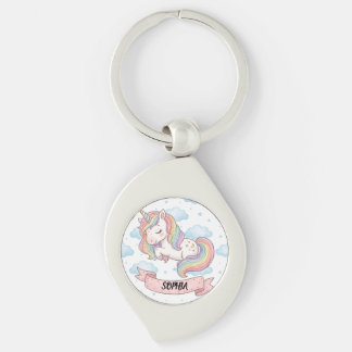 Aardige Pastel Regenboog Eenhoorn Wolken Persoonli Sleutelhanger