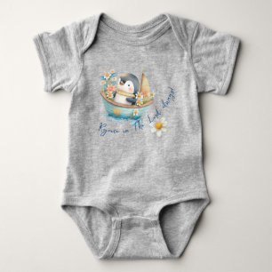 Aardige pastel waterverf pinguïn boot bloemen romper