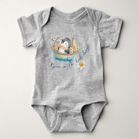 Aardige pastel waterverf pinguïn boot bloemen romper (Voorkant)
