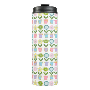 Aardige Pastelkleurige Bloempotten Patroon Thermosbeker