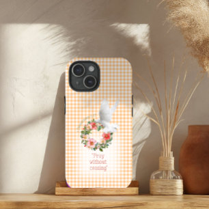Aardige Perzik Geruite Roos Krans Witte Duif Bijbe iPhone 15 Case