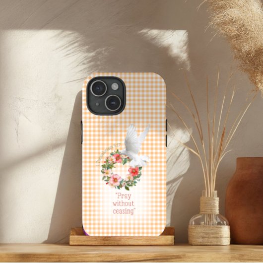 Aardige Perzik Geruite Roos Krans Witte Duif Bijbe Case-Mate iPhone Case