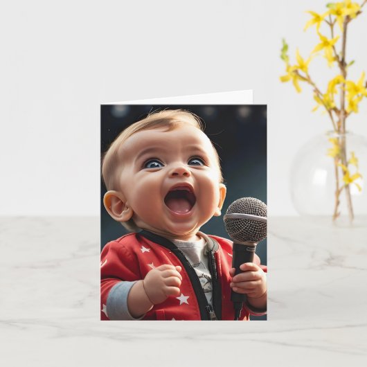 Aardige Peuter Zingt Enthousiast Leeg Blad  Kaart (Gele Bloem)