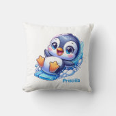 Aardige pinguïn glijdt op ijs op maat kussen (Voorkant)