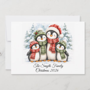 Aardige Pinguïnfamilie van 4 Persoonlijke Kerstmis Feestdagenkaart
