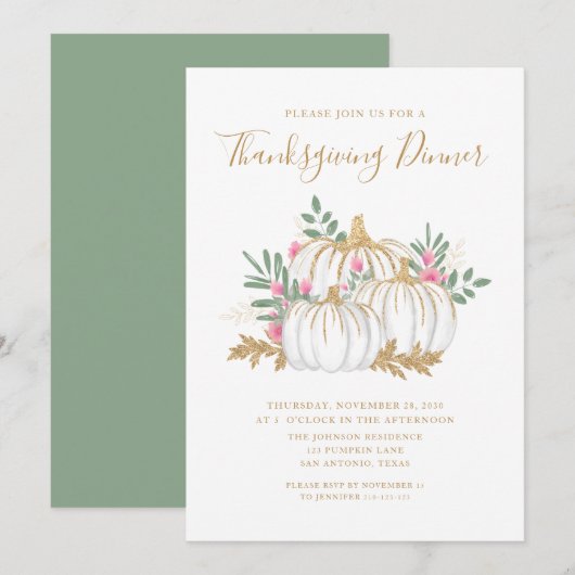 Aardige Pompoen Thanksgiving Diner Uitnodiging (Voorkant / Achterkant)