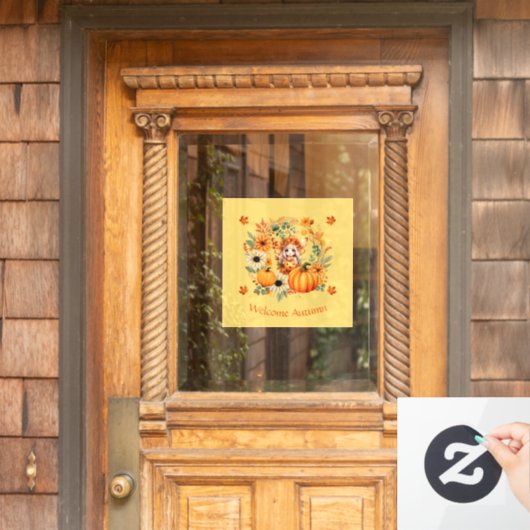 Aardige pompoenfee in herfstkrans raamsticker (Huis Deur)