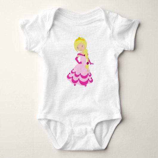 Aardige Prinses, Blond Haar, Kroon, Roze Jurk Romper (Voorkant)