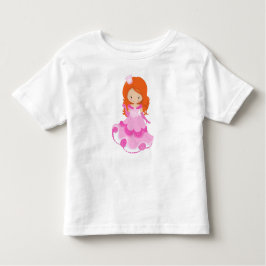 Aardige prinses, kroon, roze jurk, oranje haar kinder shirts