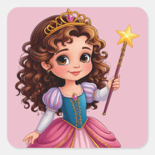 Aardige prinses met magische toverstaf vierkante sticker
