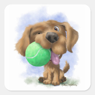 Aardige Puppy Met Tennisbal cartoon Vierkante Sticker