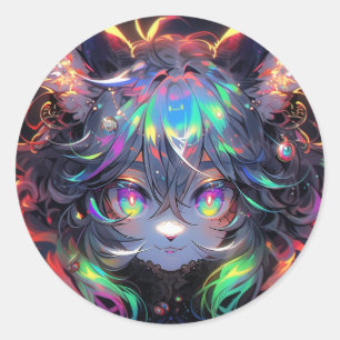 Aardige Regenboog Katgirl Furry Anime Ronde Sticker