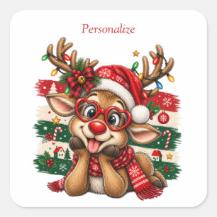 Aardige Rendier Kerst Persoonlijke Vakantie Vierkante Sticker