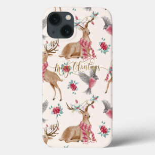 Aardige rendieren, vogels, bloemen Case-Mate iPhone case