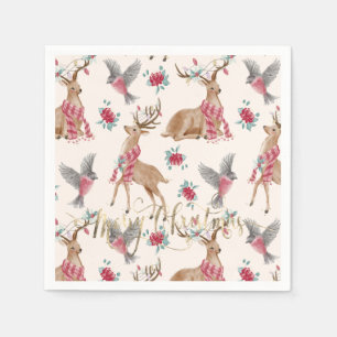 Aardige rendieren, vogels, bloemen servet