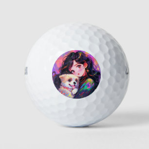 Aardige Retro Anime Meisje & Haar Hond Golfballen