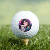 Aardige Retro Anime Meisje & Haar Hond Golfballen (Insitu Shirt)